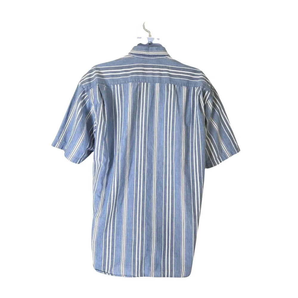 Levis Dockers Shirt‎ L Blue Striped Chambray Short Sleeve Button Down Collared